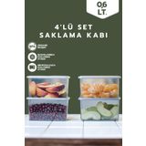 ray plastik 4 Adet Mini Saklama Kabı Şeffaf 600 ml