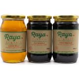 Raya Organik Organik Çiçek Balı 460 gr Dut Pekmezi 380 gr Üzüm Pekmezi 380 gr | Bal & Pekmez Seti - 1,2 kg