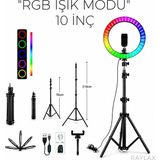 Raylax 10 Inç Rgb Ring Light Selfie Işığı Tripod Telefon Tutucu Canlı Yayın Makyaj Lambası - Siyah