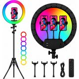 Raylax 21 Inç Rgb LED Halka Işık, 3 Telefon Tutuculu, Uzaktan Kumandalı, Tiktok Youtube Makyaj Ring Light Döküm Ayaklı - Siyah