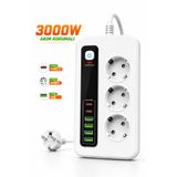 RAYLAX 3000W Akıllı 3'lü Priz USB' li Uzatma Kablo - 4 USB + 2 Type-C Hızlı Şarj 2 MT UZATMA KABLO