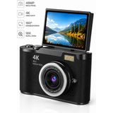Raylax 4K Dijital Fotoğraf Makinesi 48MP Flip Ekran 18X Zoom Flaşlı Fotograf Video Çekim Türkçe Menü - Siyah