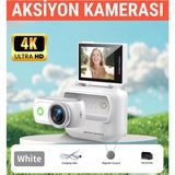 Raylax Aksiyon Kamerası 4K Mini 360° Ayrılabilir Kamera Tak Çıkar 180° Döner Ekran Wifi App Geniş Açı Taşınabilir Vlog - Beyaz