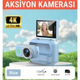 Raylax Aksiyon Kamerası 4K Mini 360° Ayrılabilir Kamera Tak Çıkar 180° Döner Ekran Wifi App Geniş Açı Taşınabilir Vlog - Mavi