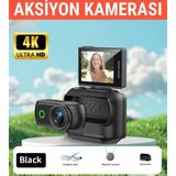 Raylax Aksiyon Kamerası 4K Mini 360° Ayrılabilir Kamera Tak Çıkar 180° Döner Ekran Wifi App Geniş Açı Taşınabilir Vlog - Siyah