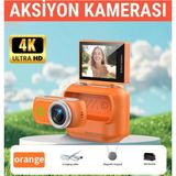 Raylax Aksiyon Kamerası 4K Mini 360° Ayrılabilir Kamera Tak Çıkar 180° Döner Ekran Wifi App Geniş Açı Taşınabilir Vlog - Turuncu
