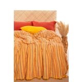 RAYME TEKSTIL Boho Çizgili Yatak Örtüsü 4 Katlı Müslin Kumaşı%100 Pamuk Yumuşak Lüks Yazlık Pike Çift Kişilik Battal Boy 240x260 cm (Turuncu)