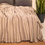 RAYME TEKSTIL Boho Çizgili Yatak Örtüsü 4 Katlı Müslin%100 Pamuk Yumuşak Lüks Yazlık Pike Çift Kişilik Battal Boy 240x260 cm (Bej)