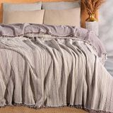 RAYME TEKSTIL Boho Çizgili Yatak Örtüsü 4 Katlı Müslin%100 Pamuk Yumuşak Lüks Yazlık Pike Çift Kişilik Battal Boy 240x260 cm (Gri)