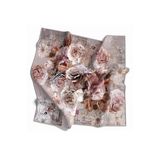 Rayon Büyük Çiçek Desenli Bej Renkli 90X90 Eşarp (İpek İçermez) Kenar Dikiş Şekli El Dikişli