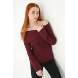 Rays 2324 Kayık Yaka Uzun Kol Kazak Bordo - Standart