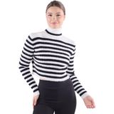 Rays 6622 Boğazlı Çizgili Yumoş Kazak Ekru - Standart