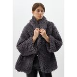 Rays Antrasit Çıt Çıtlı Peluş Kadın Kaban 8471 - M