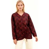 Rays Bordo Etnik Desenli Kapitone Bel Bağlamalı Kadın Ceket 3496 - 40