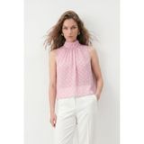 Rays Pembe Halter Yaka Puantiyeli Şifon Bluz 2932