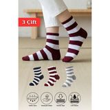Rays Renkli 3'lü Çizgili Soket Çorap 1022 - Lacivert - Gri - Bordo - Standart