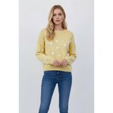 Rays Sarı Kalp Nakışlı Bisiklet Yaka Crop Kazak 2337 - Standart
