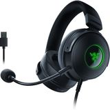 Razer Kraken V3 HyperSense USB oyun kulaklığı, dokunma teknolojisi: Triforce Titanium 50 mm sürücü, hibrit doku ve suni deri hafızalı köpük yastık, çıkarılabilir mikrofon, siyah