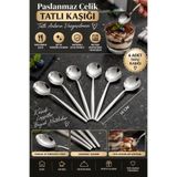 Razmo 6'lı Gümüş Yuvarlak Form Tatlı Kaşığı 14 Cm Uzunluk 18/10 Çelik