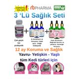 RB PHARMA Kedi Sağlık Seti 3'lü - Güçlü Toz Probiyotik, Doğal İştah Açıcı Ve İ.s.h.al. Ö.nl.e.y.ic..i Ba.ğı.şık.lık Damlası