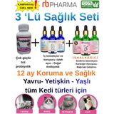 RB Pharma Kedi Sağlık Seti 3'lü - Güçlü Toz Probiyotik, Doğal Iştah Açıcı ve Ishal Önleyici Bağışıklık Damlası