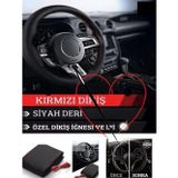 Rbm Fiat Egea Stw 2015 Ve Sonrası Deri Direksiyon Kılıfı Dikmeli Kırmızı Dikişli