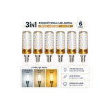 RBR 6 Adet Üç Renkli Mısır Ampul E14 Beyaz, Gün Işığı, Sarı Işık 3 Modlu LED Ampul