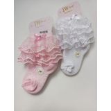 RBS SOCKS JW ÇOCUK ÇİFT DANTELLİ ÇORAP BEYAZ-PEMBE 2'Lİ