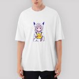 Re Zero Emilia And Pikachu Oversize Beyaz Tişört