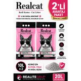 Real Cat 2 x 10 L Pudra Kokulu Bentonit Kedi Kumu %100 Doğal Çok Hızlı Topaklanan 20 L Avantaj Paket