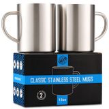 Real Deal Steel Paslanmaz Çelik Çift Duvarlı Kupalar:%100 BPA İçermez, 15 oz Metal Kahve ve Çay Kupası Kupası - Kulplu Yalıtımlı Bardaklar İçecekleri Sıcak veya Soğuk Tutar - Kamp için Dayanıklı - 2'li Kırılmaya