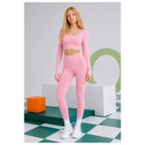 REAL DREAM Kadın Toparlayıcı Dikişsiz Push Up Spor Tayt Yüksek Bel - Peony Pink