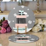 Real Homes 2'li Gri Kar Taneli Zemin Armağan Paketleri Desenli Dijital Baskılı Dekoratif Yuvarlak Servis Altlığı – Supla - 34 x 34 cm - Renkli