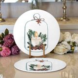 Real Homes 2'li Mum & Kozalak Tasarımlı Christmas Temalı Dijital Baskılı Dekoratif Yuvarlak Servis Altlığı – Supla - 34 x 34 cm - Renkli