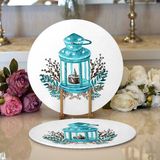 Real Homes 2'li Suluboya Çizimli Mumluk Tasarımlı Dijital Baskılı Dekoratif Yuvarlak Servis Altlığı – Supla - 34 x 34 cm - Renkli