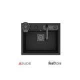 Real Stone Angel Akıllı Granit Evye + Aksesuar Set Siyah