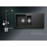 Real Stone Black Pearl 100x50 cm 1,5 Gözlü Damlalıklı Granit Evye ve Arıtma Çıkışlı Rustik Batarya Seti - Siyah - Tek Gözlü - 100 cm