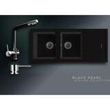 Real Stone Black Pearl 116x50 cm Çift Gözlü Damlalıklı Granit Evye ve Arıtma Çıkışlı Batarya Seti - Siyah