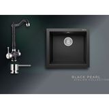 Real Stone Black Pearl 52x47 cm Tek Gözlü Granit Evye ve Arıtma Çıkışlı Rustik Batarya Seti - Siyah - Tek Gözlü - 52 cm