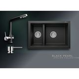 Real Stone Black Pearl 70x46 cm Çift Gözlü Granit Evye ve Arıtma Çıkışlı Batarya Seti - Siyah