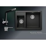Real Stone Black Pearl 70x50 cm Çift Gözlü Granit Evye ve Arıtma Çıkışlı Batarya Seti - Siyah