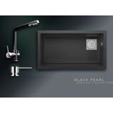 Real Stone Black Pearl 75,5x42,5 cm Tek Gözlü Granit Evye ve Arıtma Çıkışlı Batarya Seti - Siyah