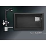 Real Stone Black Pearl 75,5x42,5 cm Tek Gözlü Granit Evye ve Arıtma Çıkışlı Rustik Batarya Seti - Siyah