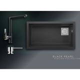 Real Stone Black Pearl 75,5x42,5 cm Tek Gözlü Granit Evye ve Tek Gövdeli Batarya Seti - Siyah