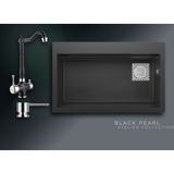 Real Stone Black Pearl 75,5x47 cm Tek Gözlü Granit Evye ve Arıtma Çıkışlı Rustik Batarya Seti - Siyah