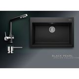 Real Stone Black Pearl 77x53 cm Tek Gözlü Granit Evye ve Arıtma Çıkışlı Batarya Seti - Siyah