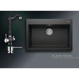 Real Stone Black Pearl 77x53 cm Tek Gözlü Granit Evye ve Arıtma Çıkışlı Rustik Batarya Seti - Siyah