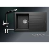 Real Stone Black Pearl 86x50 cm Tek Gözlü Granit Evye ve Arıtma Çıkışlı Batarya Seti - Siyah - Tek Gözlü - 86 cm
