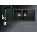 Real Stone Black Pearl Collection Salda 100 P013 & Göksu Premium Mutfak Koleksiyonu - Siyah - Çift Gözlü - 100 cm