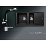 Real Stone Black Pearl Collection Salda 100 P013 & Sümela Premium Mutfak Koleksiyonu - Siyah - Çift Gözlü - 100 cm
